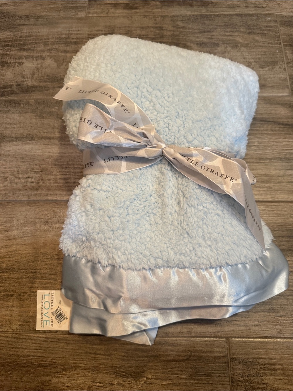 Little Giraffe Baby Blue Plush Throw with Satin Trim